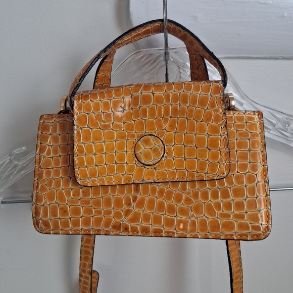 Marge Sherwood Patent Leather Satchel Yellow Bag Purse - Picture 3 of 12